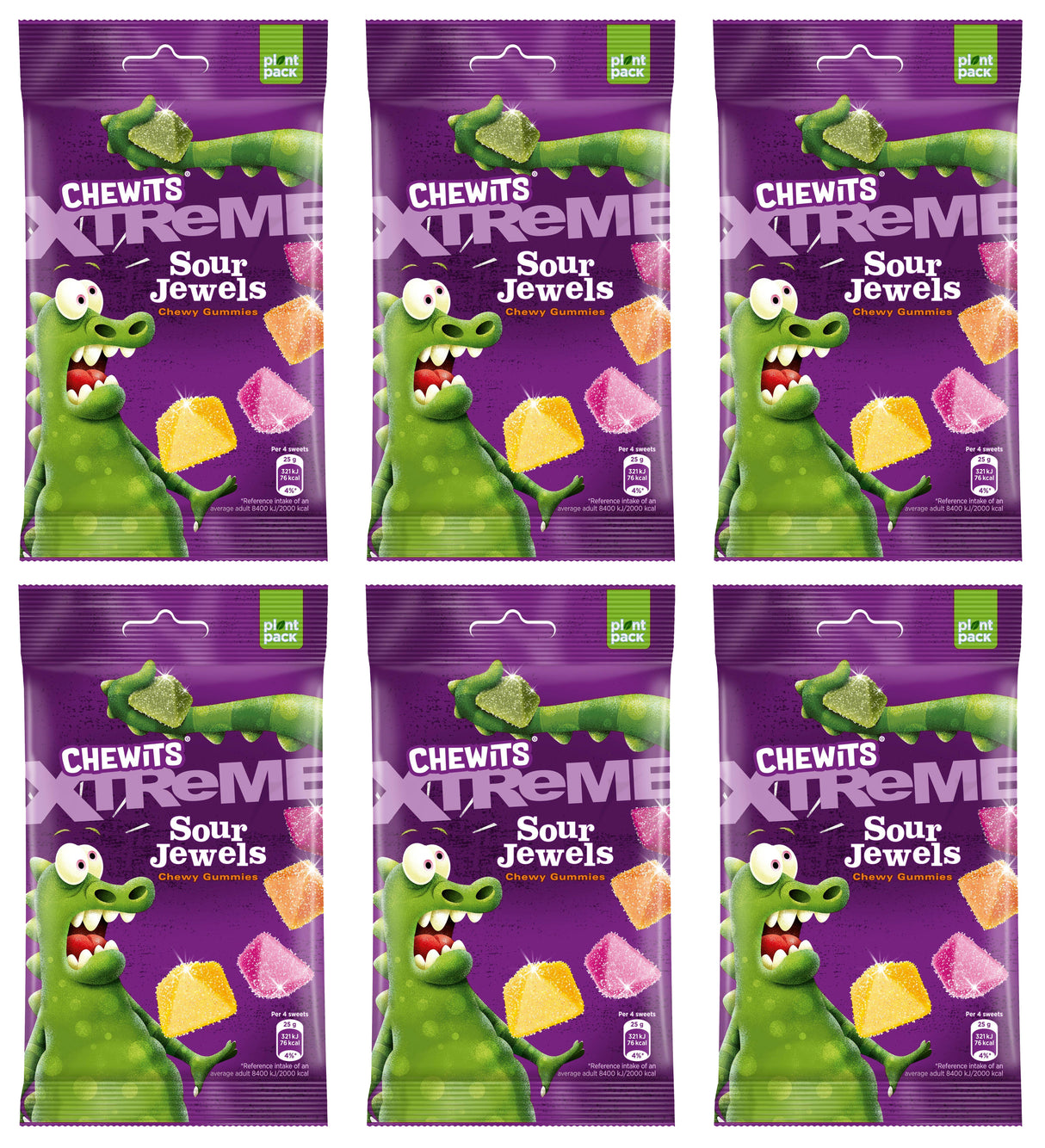 CHEWITS XTREME SOUR JEWELS Chewy Gummi Candies 6 x 125g
