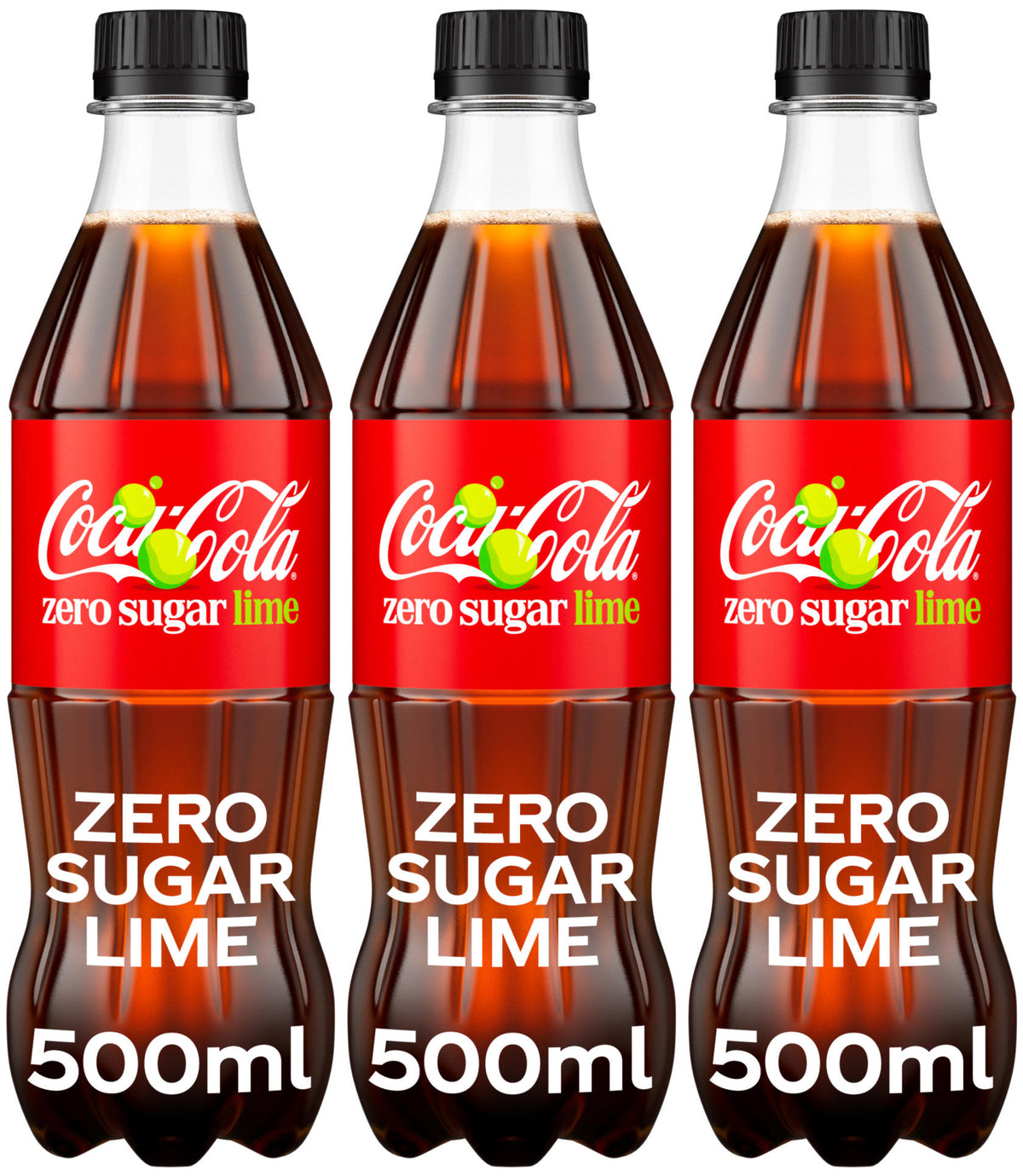 COCA COLA LIME Zero Sugar Soft Drink Lemonade Soda Bottles 3 x 500ml