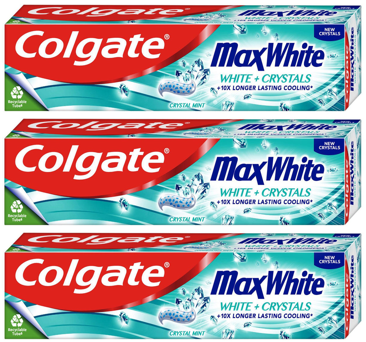 COLGATE MAX WHITE White Crystals Whitening Cooling Daily Toothpaste 3 x 75ml