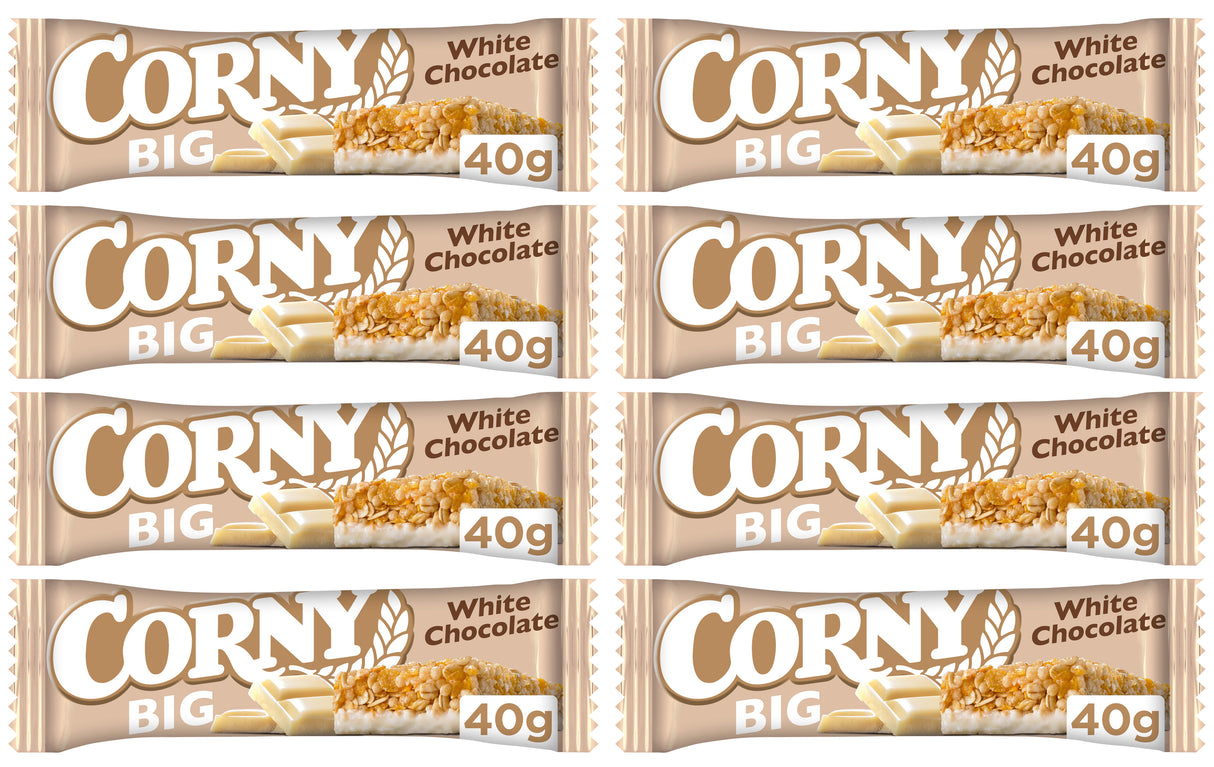 8 CORNY BIG WHITE CHOCOLATE Flavor Healthy Energy Breakfast Cereal Bars 40g