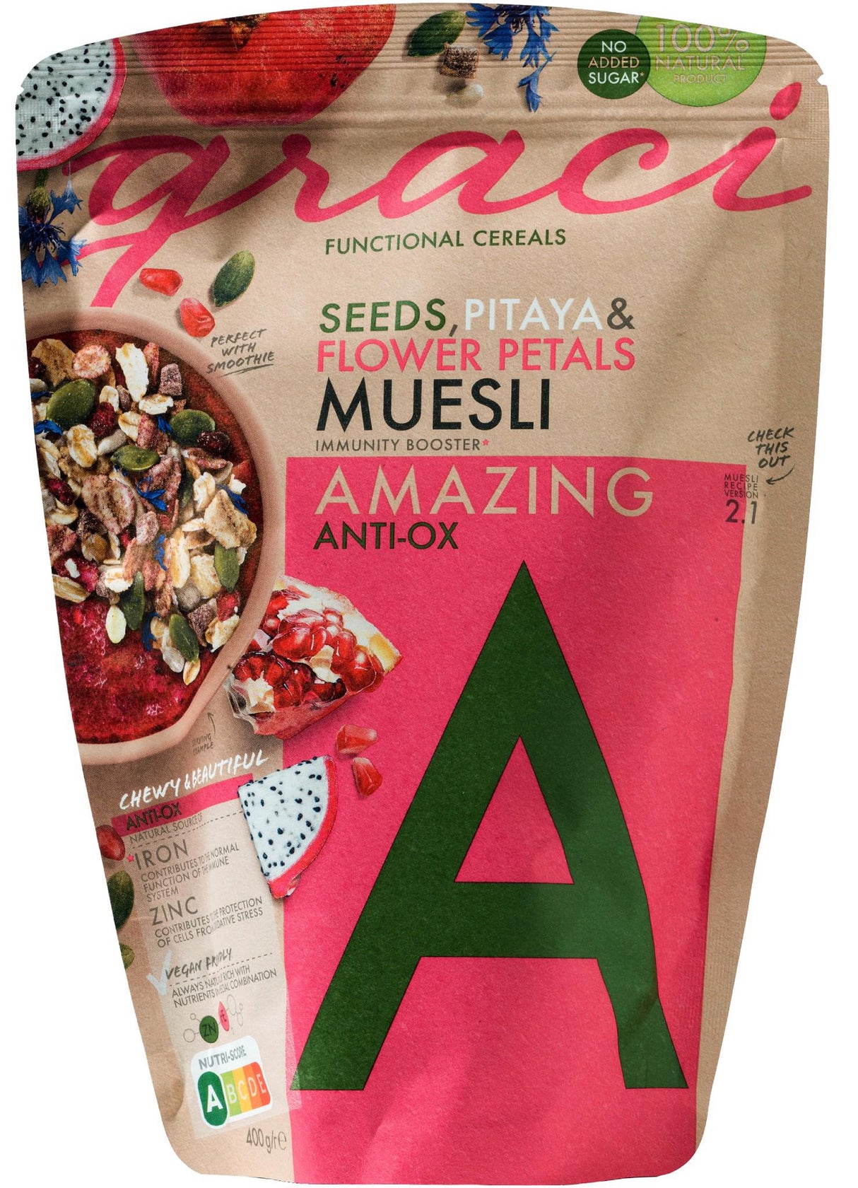 GRACI AMAZING Functional Cereals Muesli with Seeds, Pitaya & Flower Petals 400g