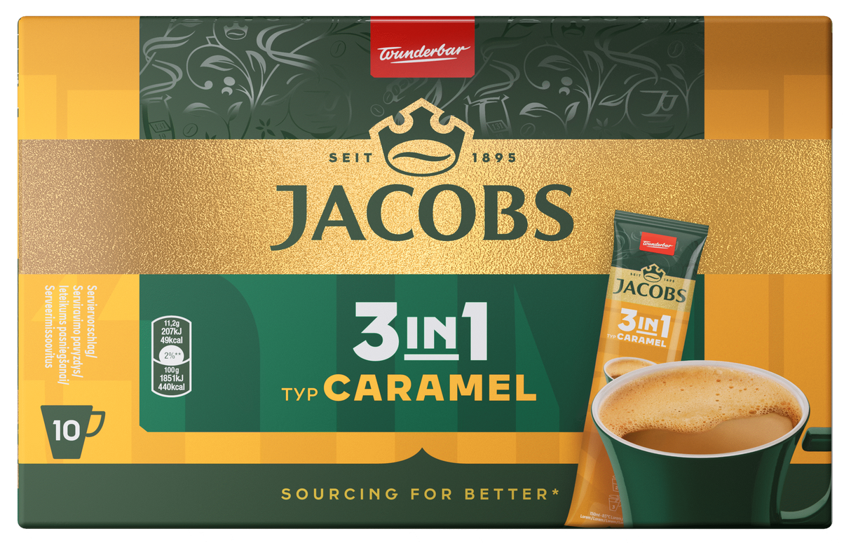 JACOBS CARAMEL 3in1 Instant Coffee 10 Sticks Box 112g 4oz