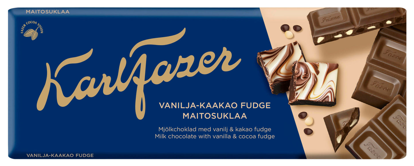 KARL FAZER Milk Chocolate Bar with Vanilla & Cocoa Fudge 180g 6.3oz