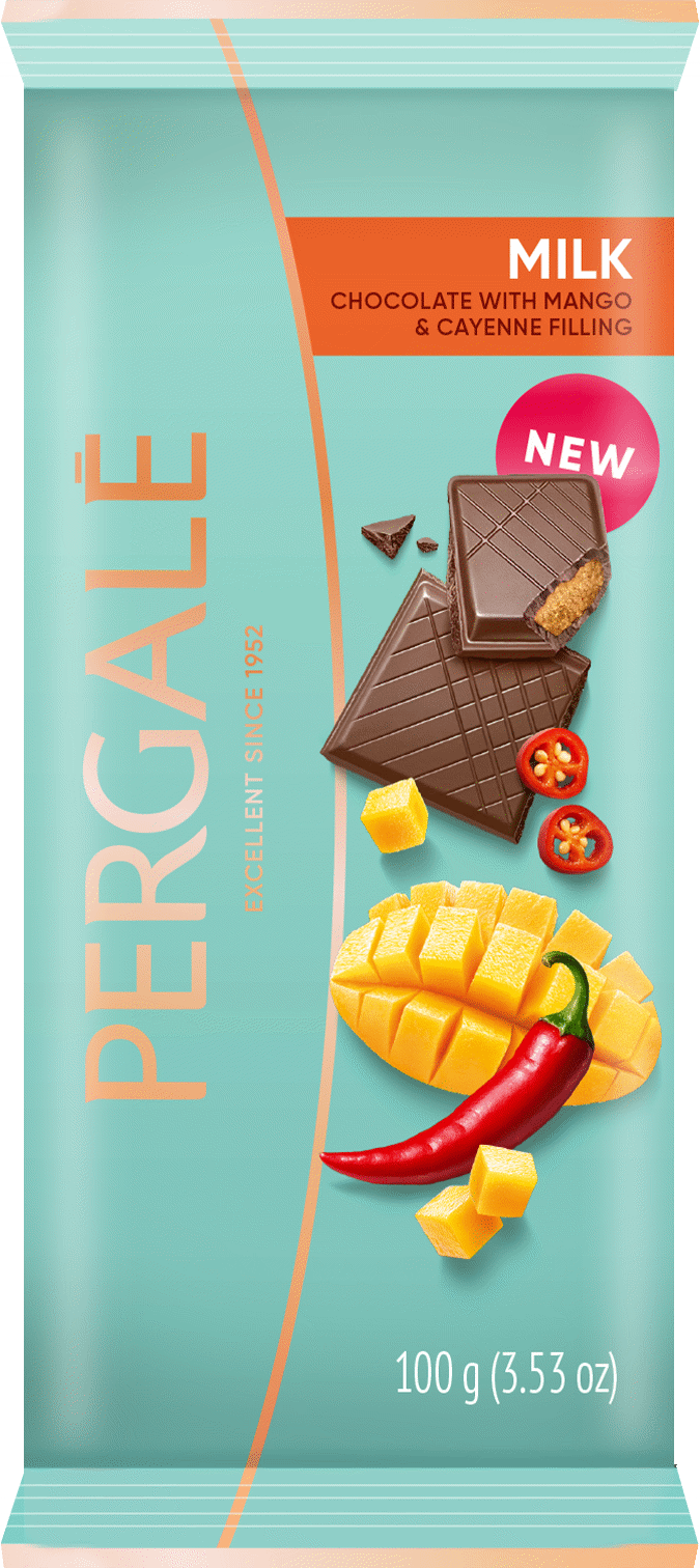 PERGALE Milk Chocolate Bars with Mango & Cayenne Filling 12 x 100g