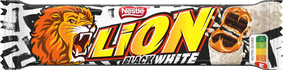 LION BLACK & WHITE Chocolate Bar with Wafer Caramel & Crisps 42g