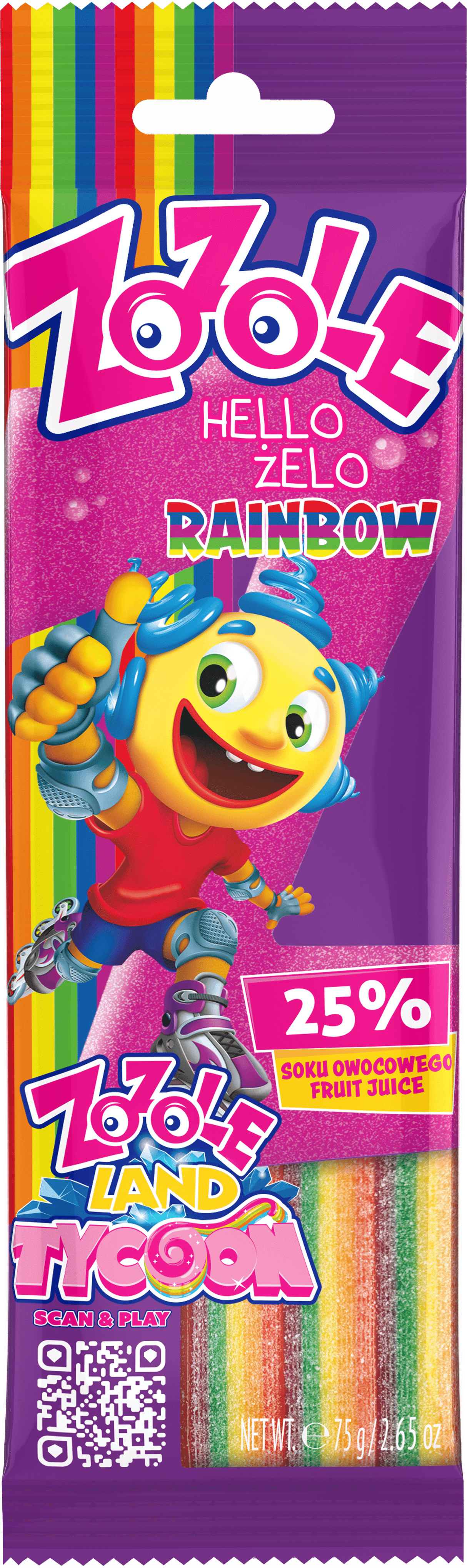 ZOZOLE Hello Zelo Rainbow Sour Sugar Coated Belts Gummi Candy 75g 2.65oz