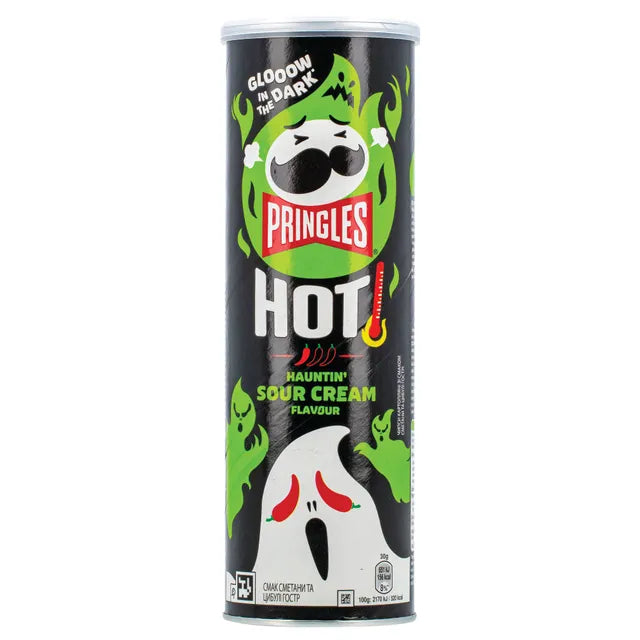 PRINGLES HOT HAUNTIN' SOUR CREAM Flavor Potato Chips Glow in Dark Tube 160g