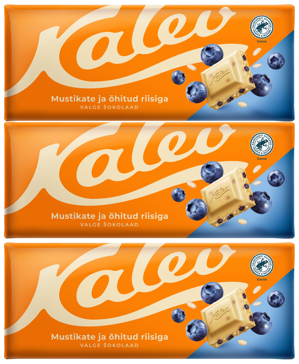 KALEV White Chocolate Bars with Blueberry & Rice Crisps 3 x 190g 6.7oz