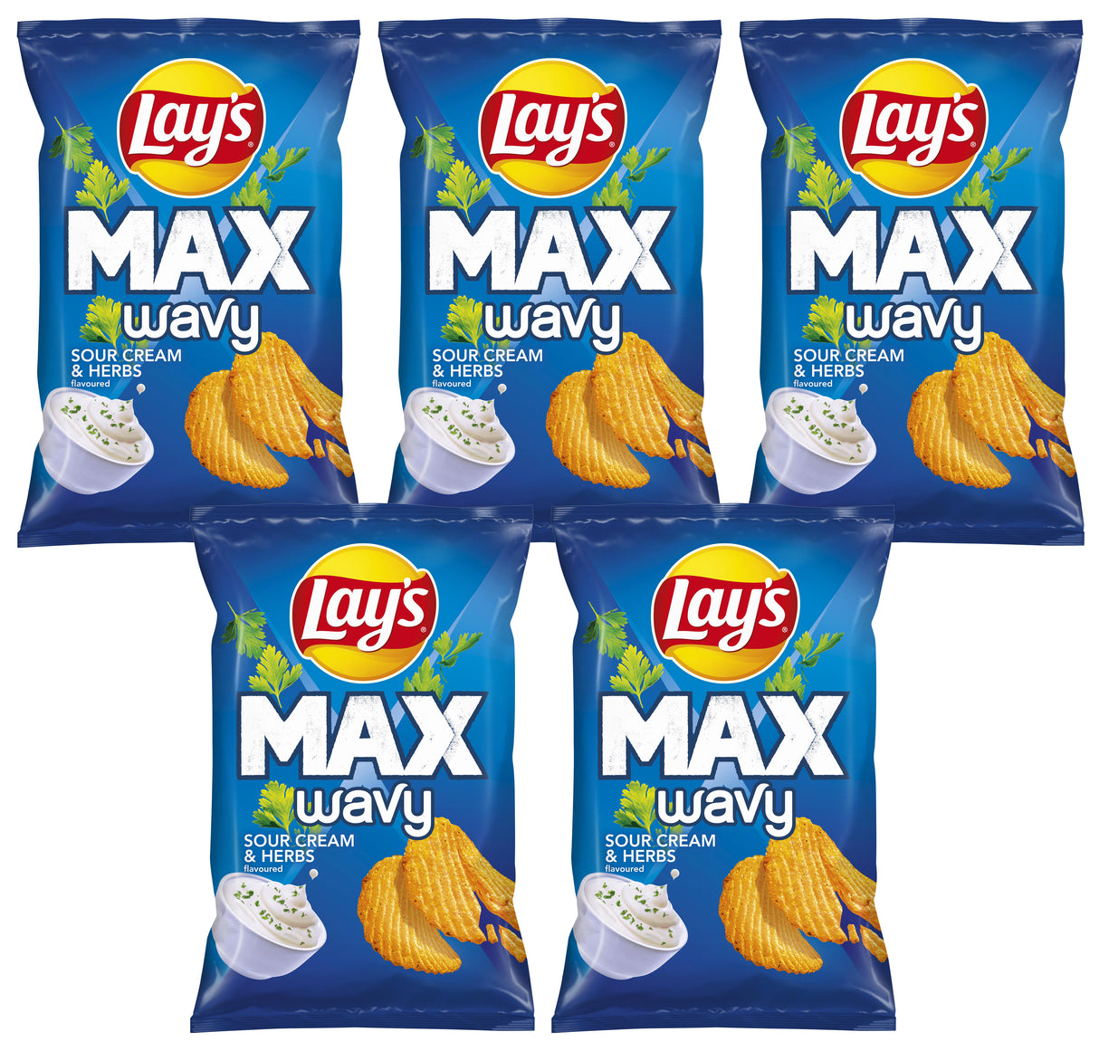 LAYS MAX WAVY SOUR CREAM & HERBS Flavor Potato Chips 5 x 120g 4.2oz
