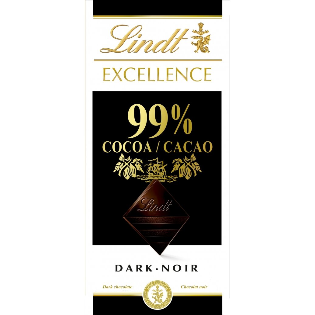 LINDT EXCELLENCE 99% Cocoa Dark Chocolare Bar 50g