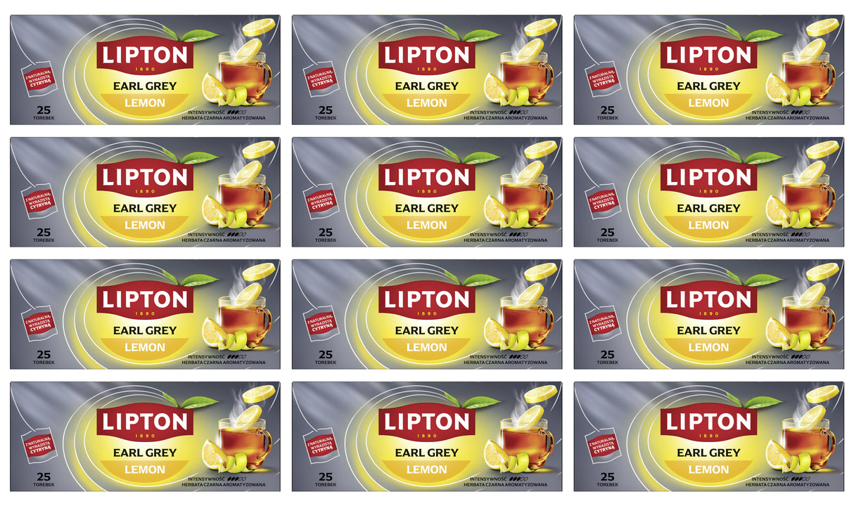 LIPTON EARL GREY LEMON Flavor Black Tea 12 x 50g