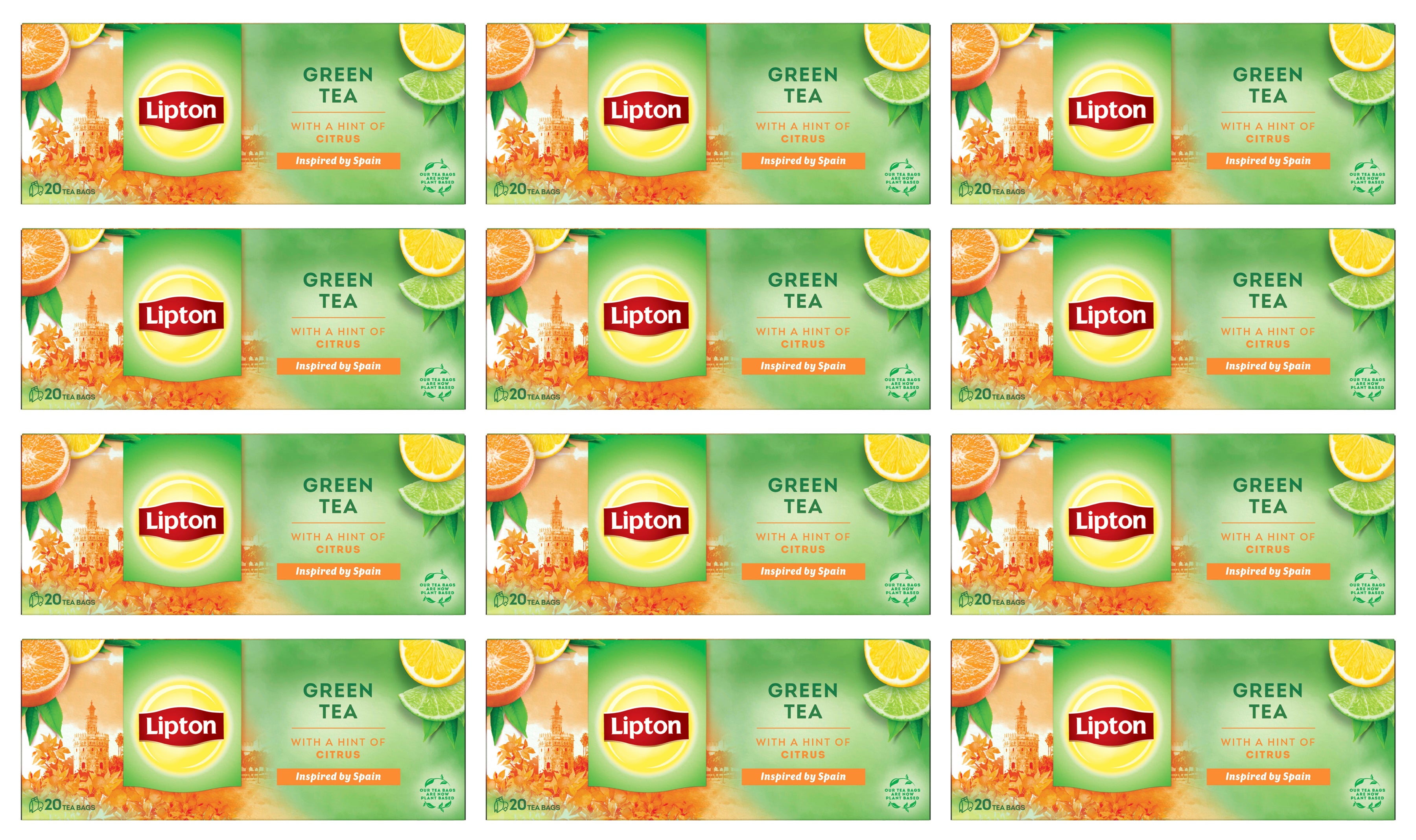 LIPTON CITRUS Lemon, Lime & Orange Flavored Green Tea Boxes 12 x