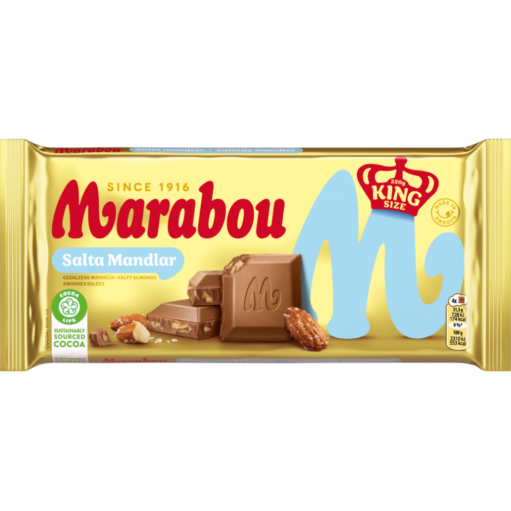 MARABOU King Size Milk Chocolate Bar with Salted Almonds 220g