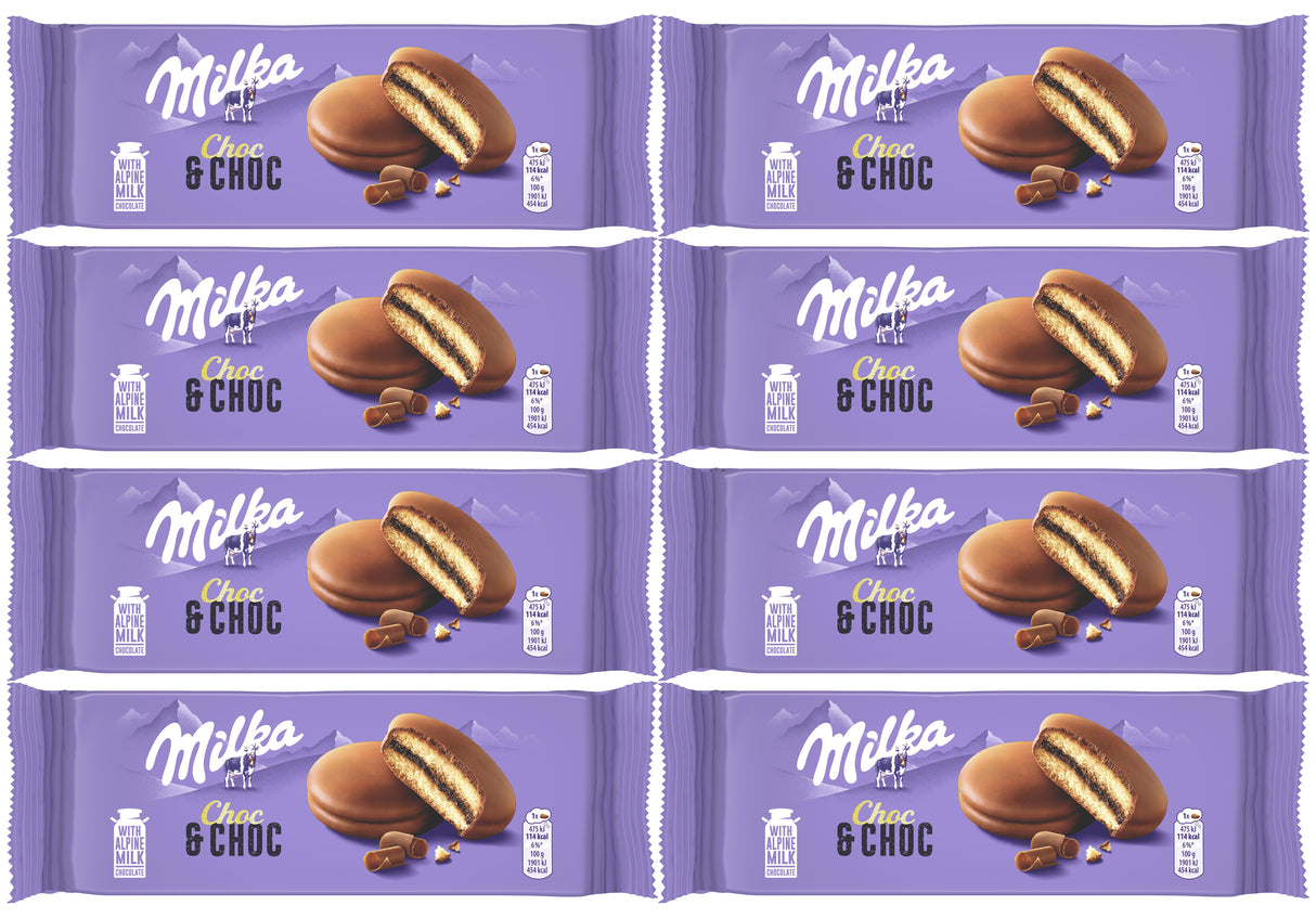 MILKA CHOC & CHOC Soft Sponge Cookies with Chocolate Filling 8 x 150g