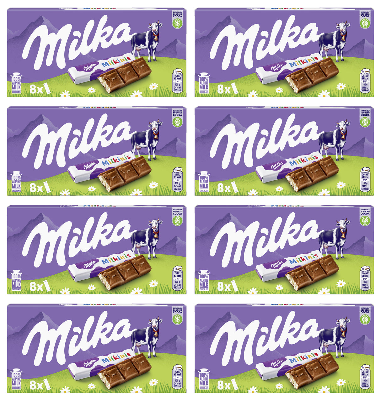 MILKA MILKINIS Cream Filled Alpine Milk Chocolate Bars 8 x 87.5g