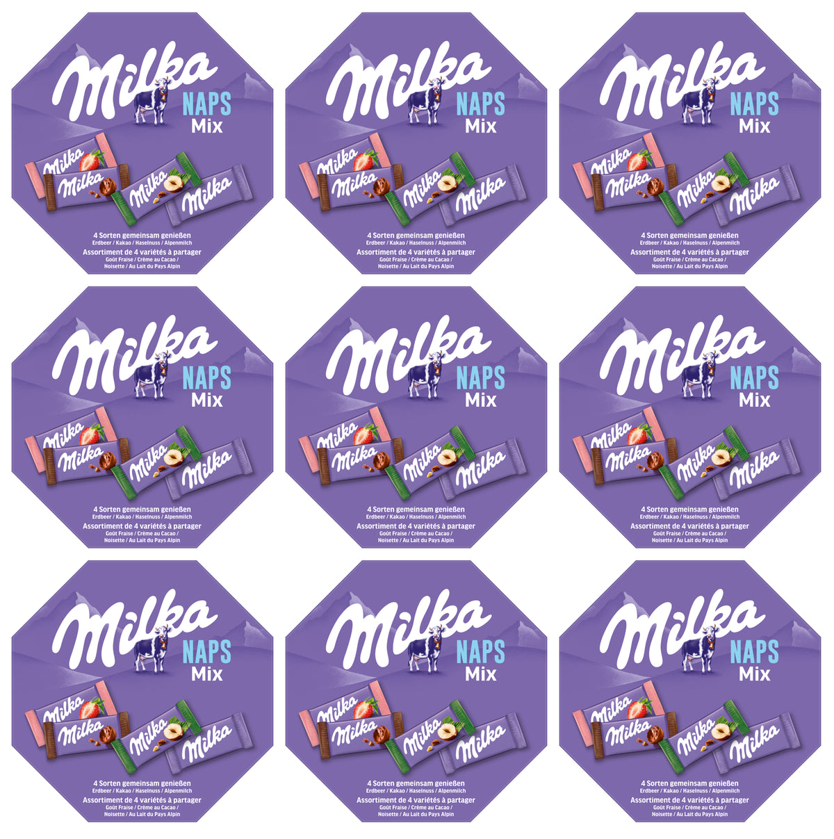 MILKA NAPS Mix Assorted Mini Chocolate Bars Box 9 x 138g