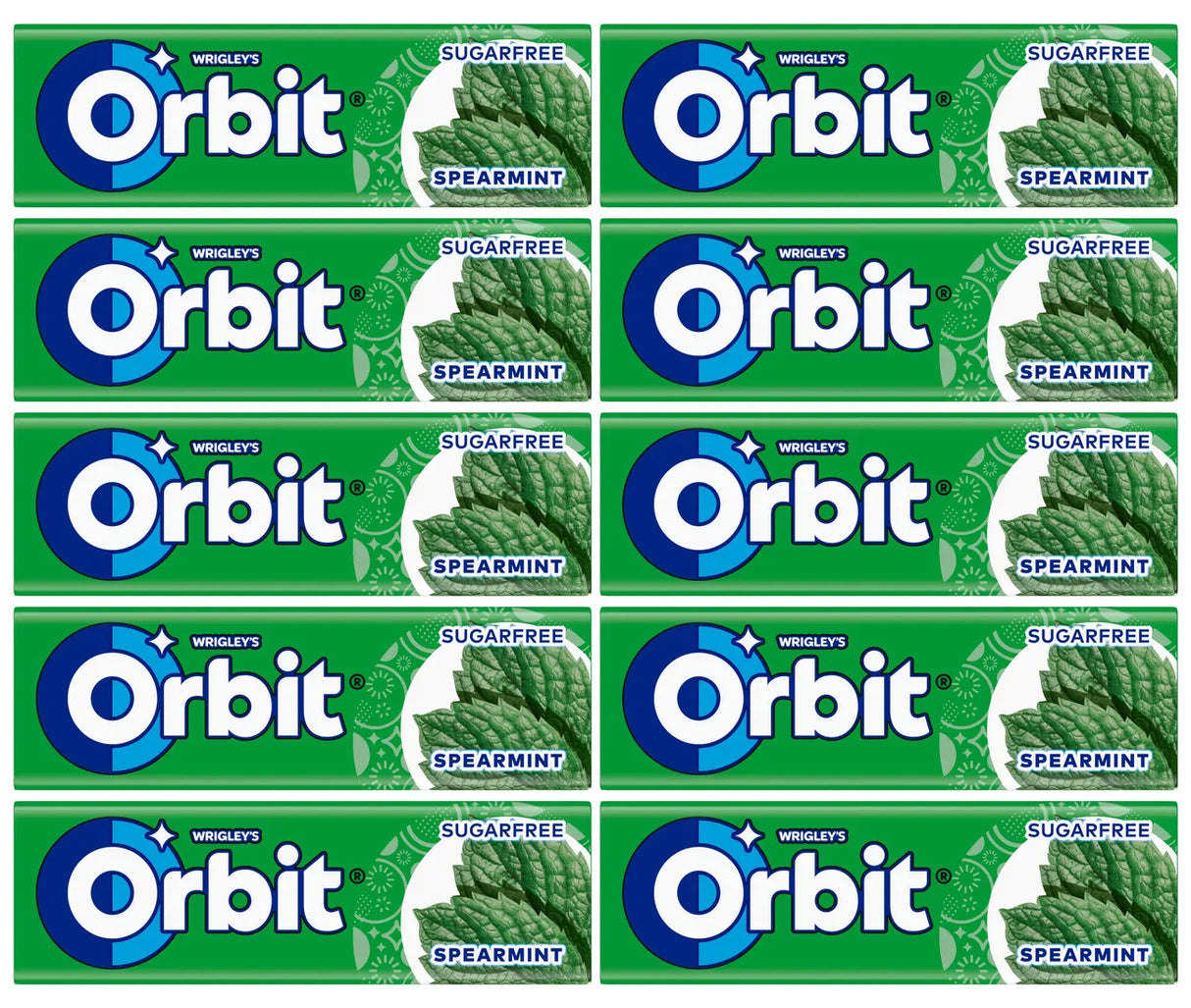WRIGLEY'S ORBIT SPEARMINT Flavor Sugarfree Chewing Gum 10 x 14g 0.49oz
