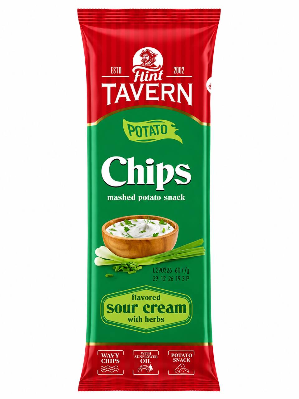 FLINT TAVERN Sour Cream & Herbs Flavor Thin Long Potato Chips 60g