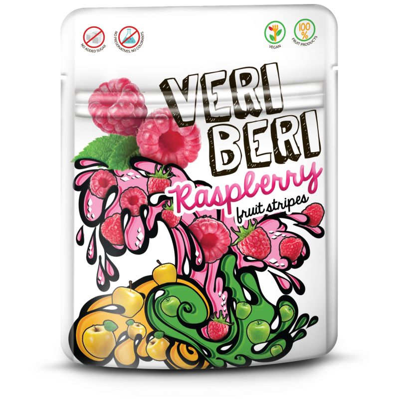VERI BERI RASPBERRY 100% Natural Vegan Sugar Free Gummy Stripes 50g 1.7oz