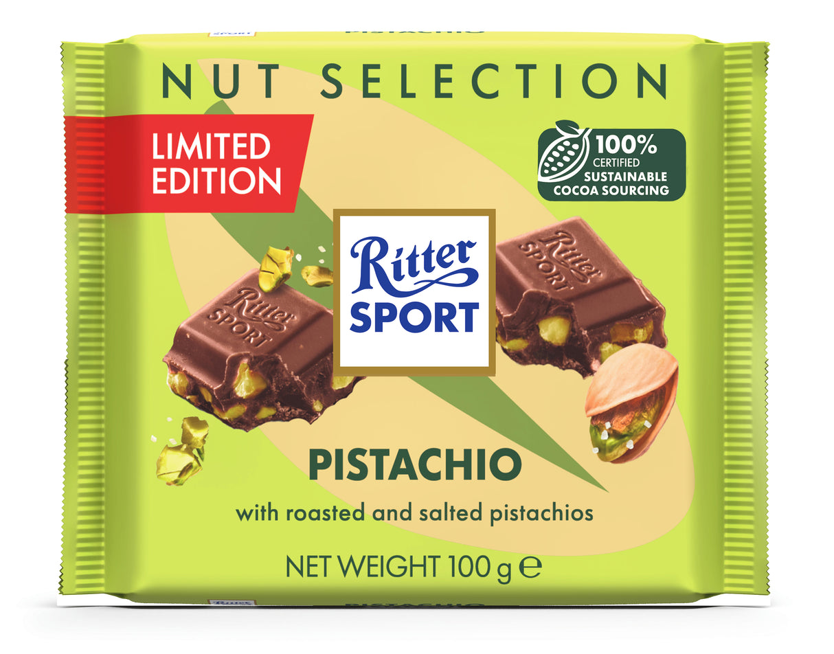 RITTER SPORT PISTACHIO Chocolate Bar with Roasted & Salted Pistachios 100g 3.5oz