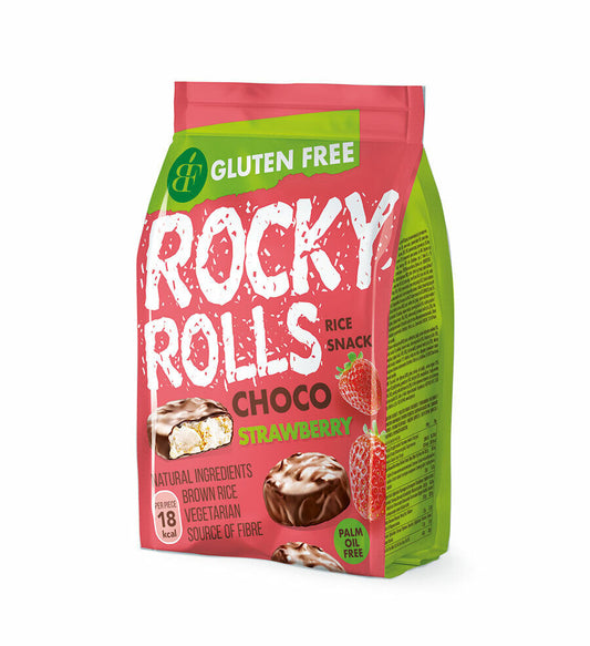 ROCKY ROLLS Puffed Rice Snacks Choco Strawberry Flavor Healthy Treats 70g 2.5oz