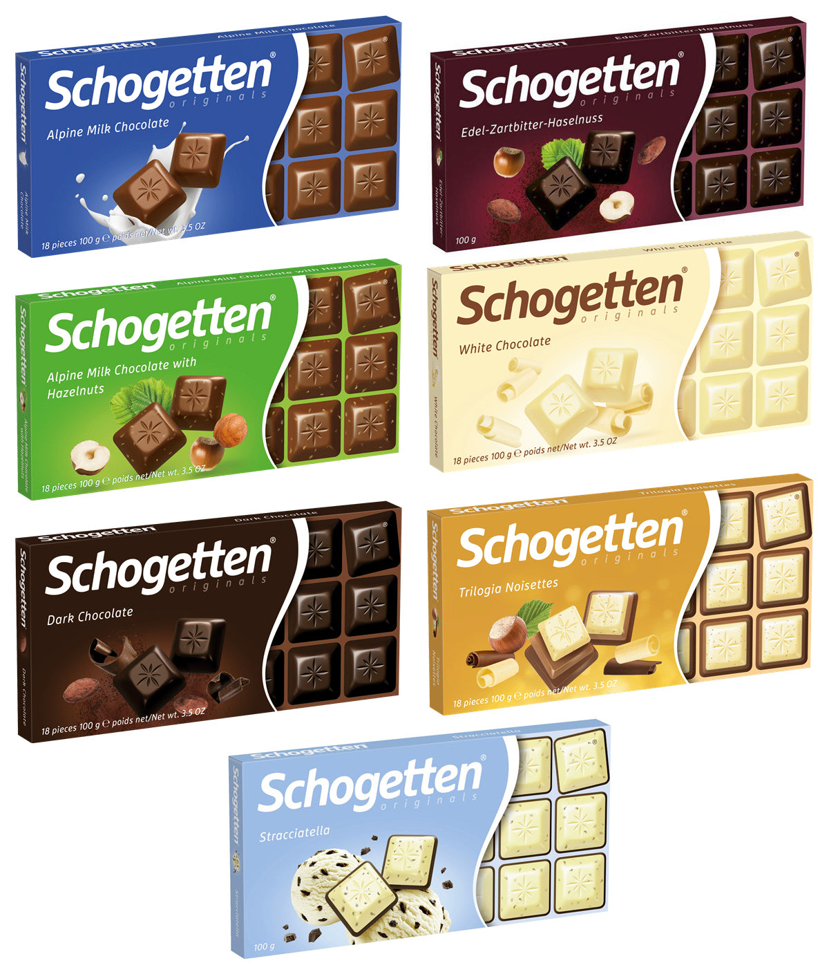 SCHOGETTEN Chocolate Bars 7 Different Flavors Bundle 7 x 100g
