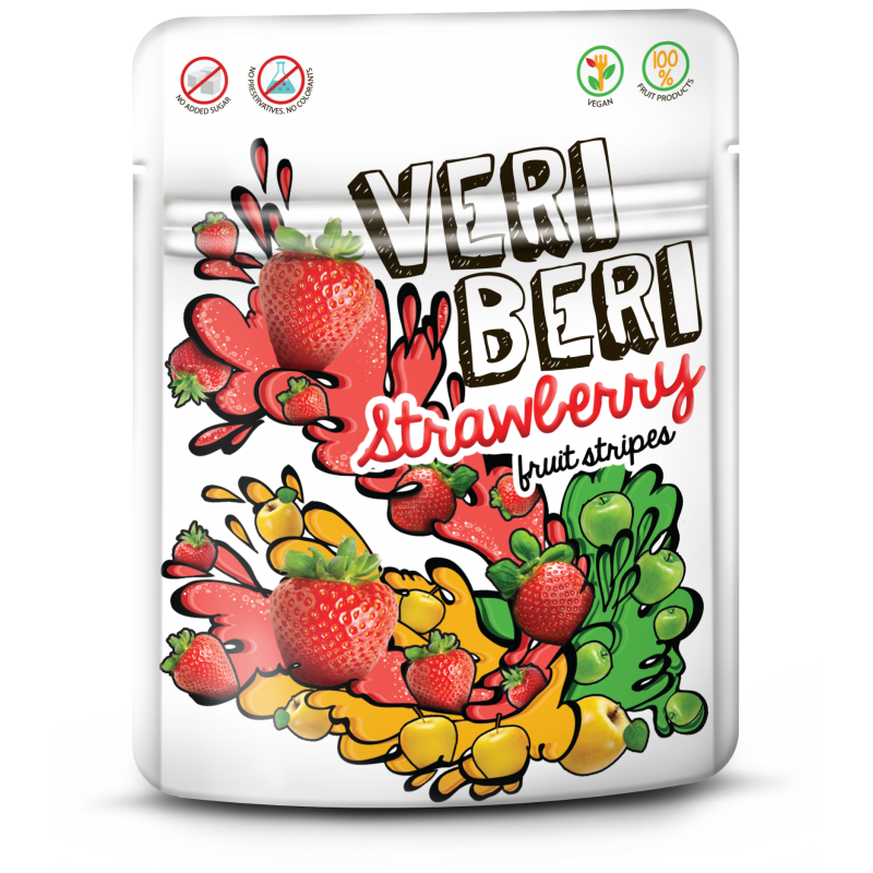 VERI BERI STRAWBERRY 100% Natural Vegan Sugar Free Gummy Stripes 50g 1.7oz