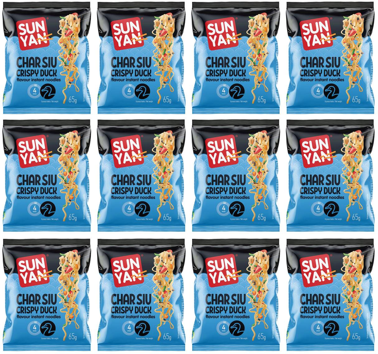SUN YAN CHAR SIU Crispy Duck Flavor Instant Noodles 12 x 65g