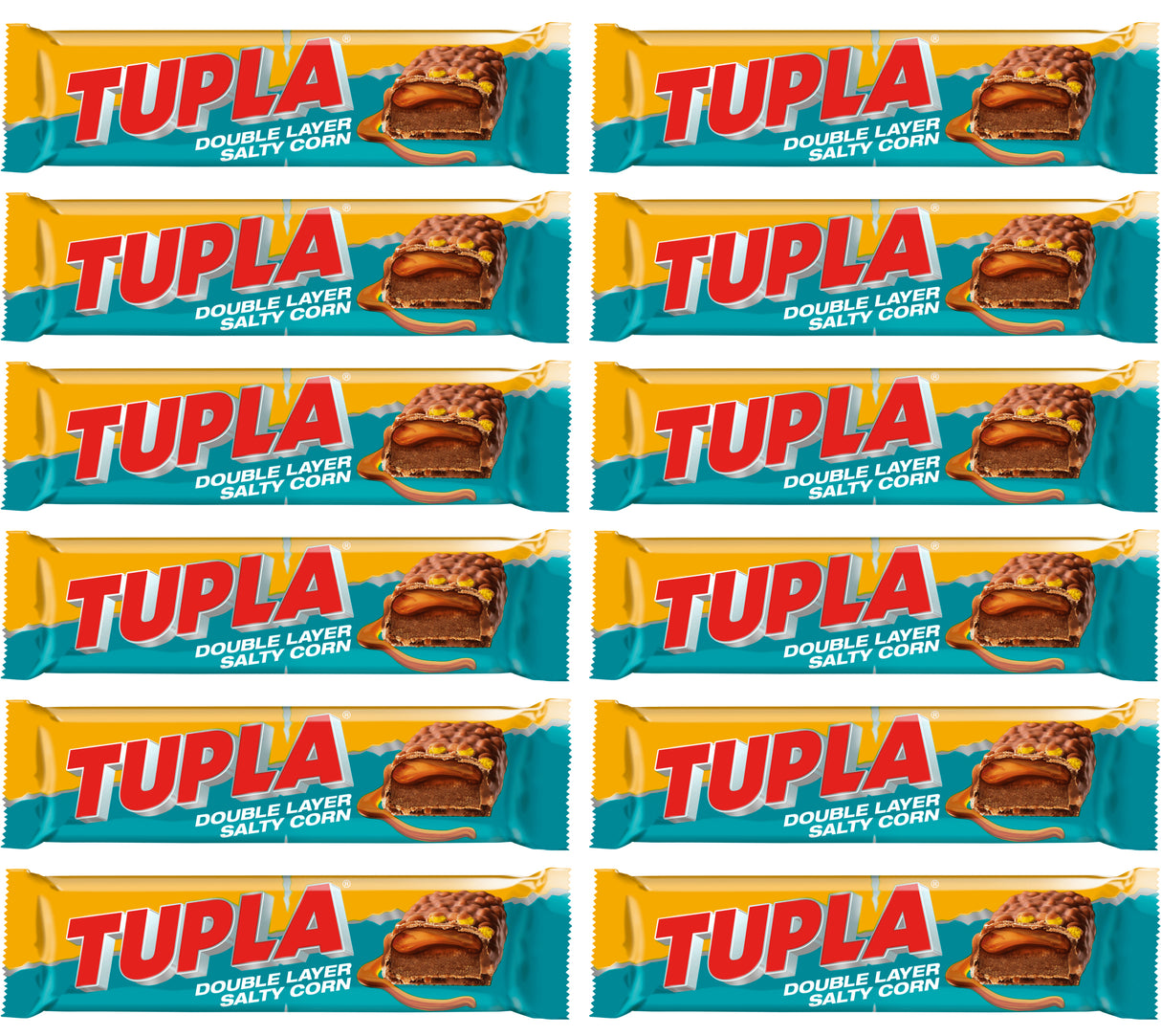 12 TUPLA DOUBLE LAYER SALTY CORN Flavor Chocolate Bars Candy Sweets 48g