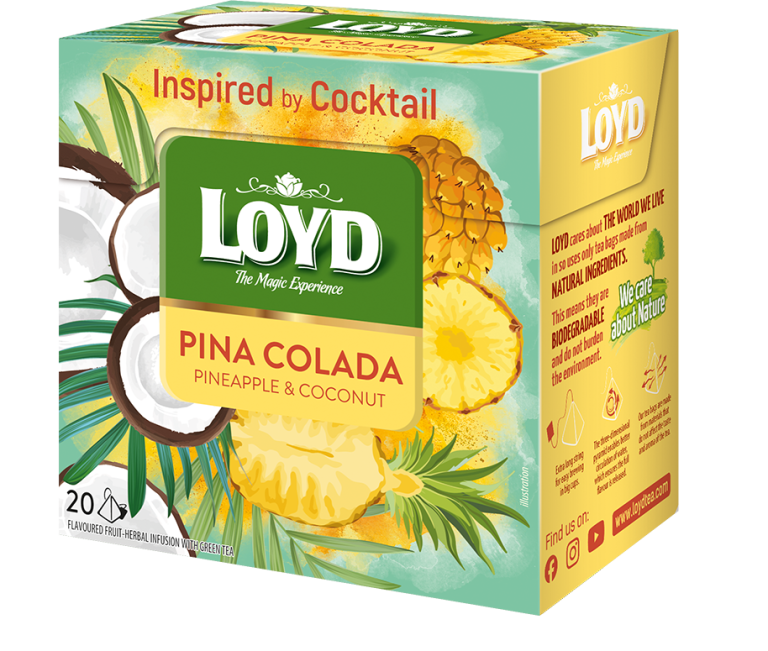 LOYD PINA COLADA Pineapple & Coconut Flavor 20 Pyramid Bags Tea Box 34g 1.2oz