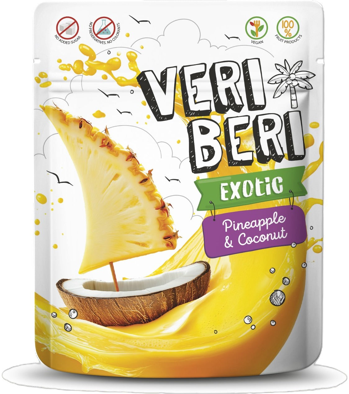 VERI BERI EXOTIC Pineapple & Coconut 100% Natural Sugar Free Gummy Stripes 50g