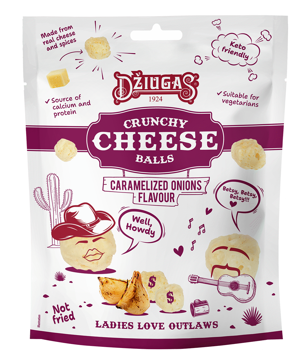 DŽIUGAS Caramelized Onions Flavor Crunchy Dried Cheese Balls 45% 40g