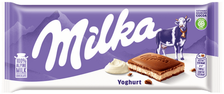 8 MILKA Alpine Milk Chocolate Bars with Yoghurt Filling 100g