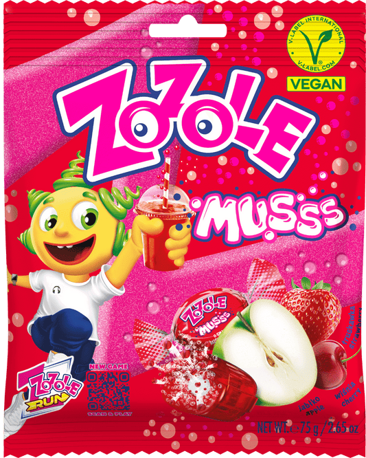 ZOZOLE STRAWBERRY CHERRY APPLE Flavor Candies with Fizzy Powder Filling 75g