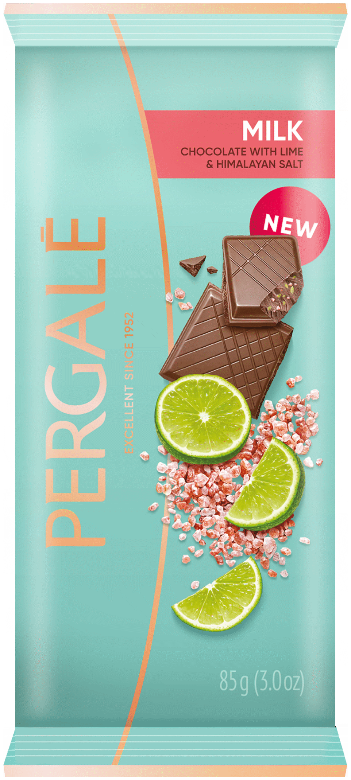 PERGALE Milk Chocolate Bar with Lime & Himalayan Salt 85g 3oz