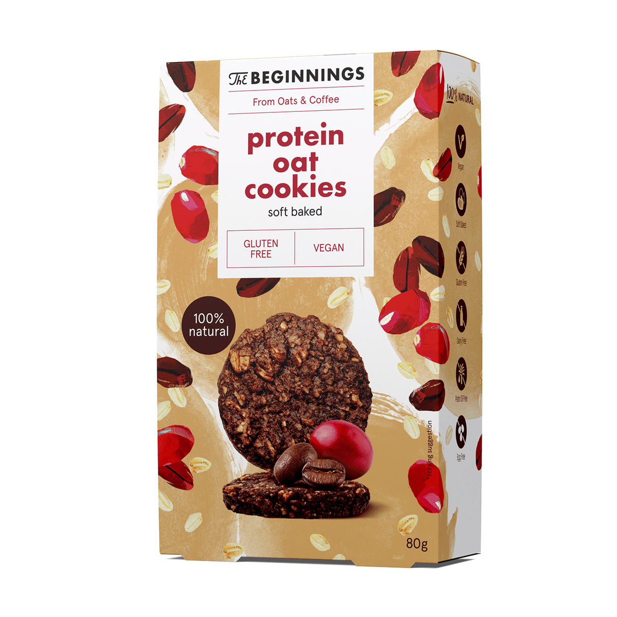 THE BEGINNINGS Soft Baked Protein Oat Cookies 100% Natural 80g