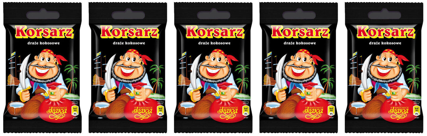 5 KORSARZ PIRATE Retro Dragee Chocolate Covered Coconut Candy Sweets 70g