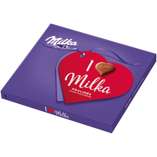 I LOVE MILKA Heart Shaped Chocolate Pralines with Hazelnut Cream Gift Box 110g