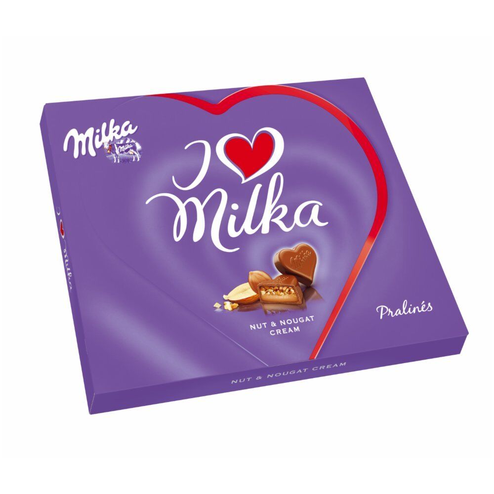 I LOVE MILKA Heart Shaped Chocolate Pralines with Hazelnut Cream Gift Box 110g