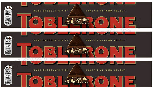 3 TOBLERONE BLACK Dark Swiss Chocolate with Honey & Almond Nougat 100g 3.5oz