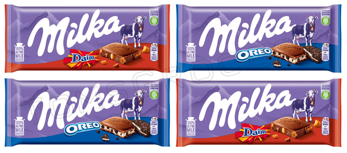 4 MILKA OREO & DAIM Bundle Chocolate Bars Party Sweets European Candy 100g