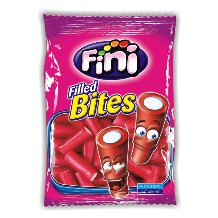 FINI STRAWBERRY Bites Gummy Candy Cream Filled Mini Tubes Party Sweets 90g