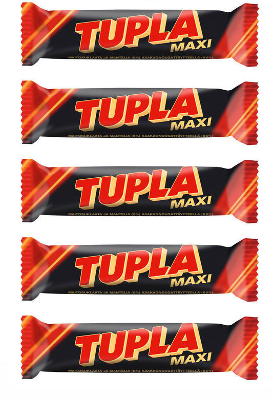 5 TUPLA Maxi Finnish Cocoa Nougat & Almond Chocolate Bars Candy Sweets 50g