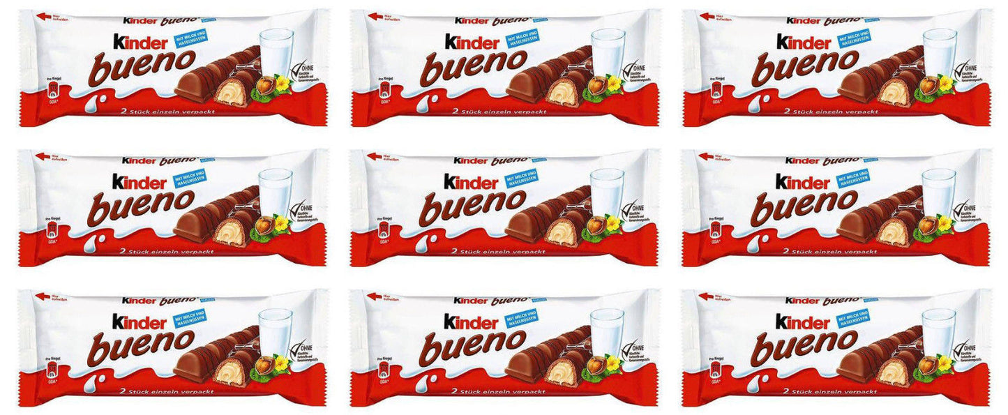 9 x Kinder BUENO Chocolate Wafers with Milk & Hazelnut Filling 43g 1.52oz