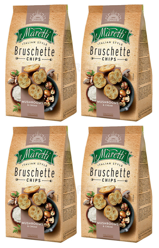 4 x BRUSCHETTE MARETTI Mushroom & Cream Flavor Oven Baked Bread Bites Snacks 70g