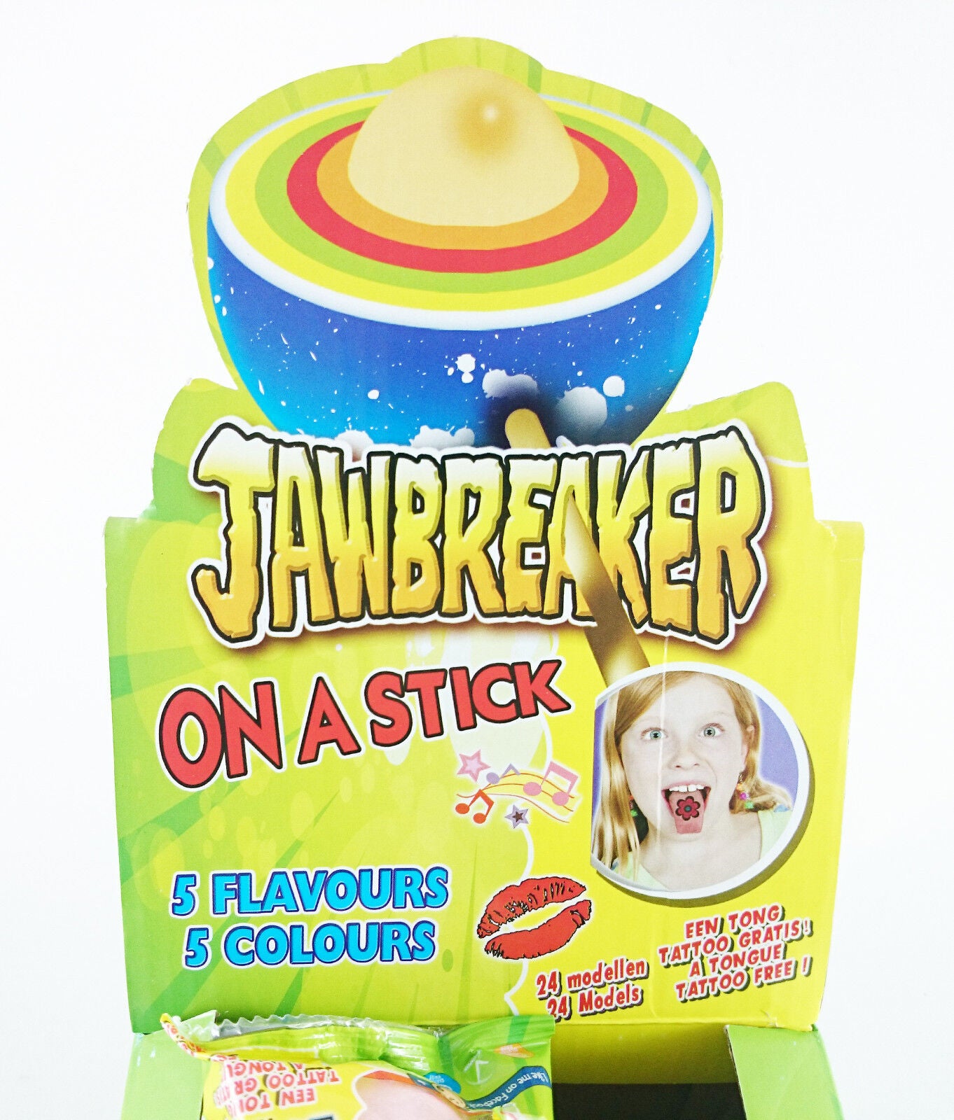 5 JAWBREAKER LOLLIPOPS With Bubble Gum Center and Tattoo Retro Party Candy