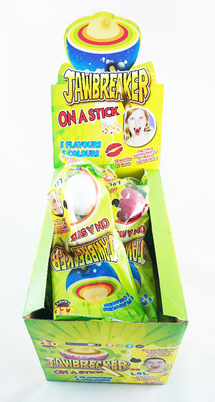 5 JAWBREAKER LOLLIPOPS With Bubble Gum Center and Tattoo Retro Party Candy