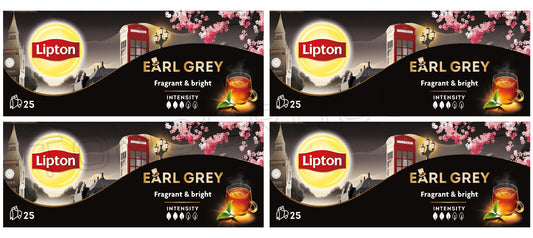 4 LIPTON EARL GREY Classic Black Tea Infusion 25 Teabag Boxes 37.5g 1.32oz