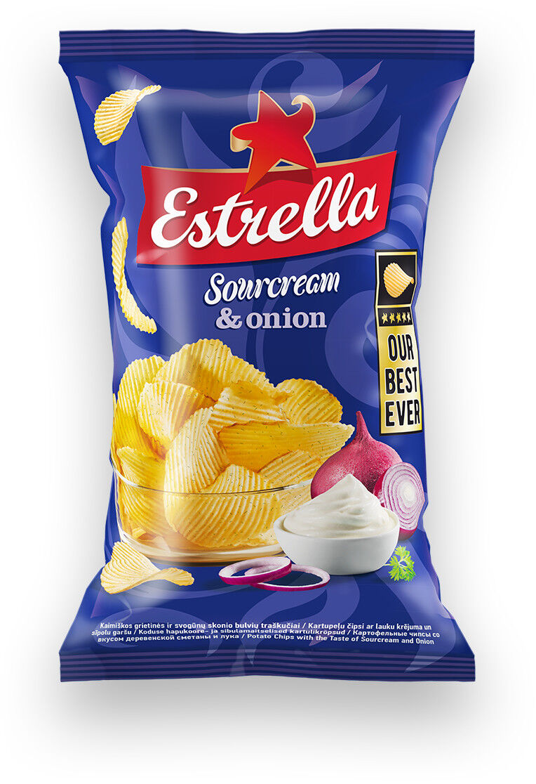ESTRELLA Sour Cream & Onion Flavor Potato Chips European Snacks 130g 4.5oz