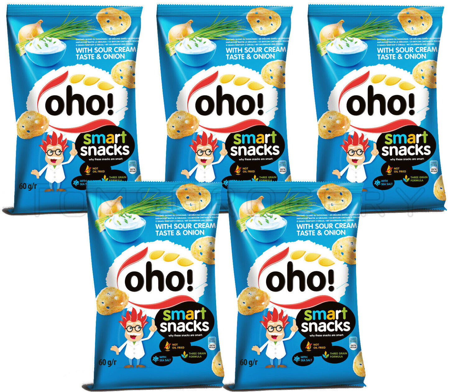 5 OHO SOUR CREAM & ONION Flavor Chips Low Fat Corn Snacks Crisps 60g 2.1oz